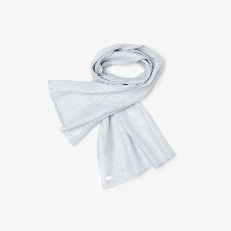 Lacoste Pinstriped Bomull-Linen Scarf Lyse Blå Hvite Marineblå Blå | bo1ajuOX