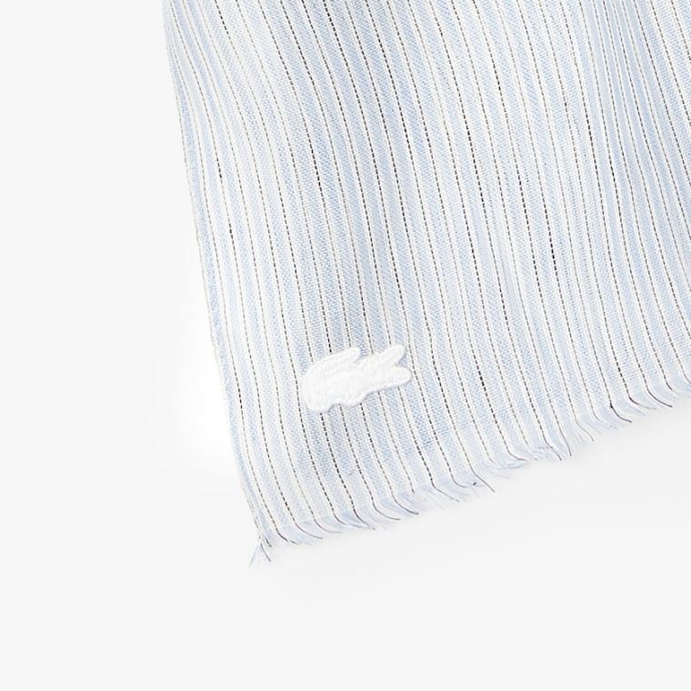 Lacoste Pinstriped Bomull-Linen Scarf Lyse Blå Hvite Marineblå Blå | bo1ajuOX