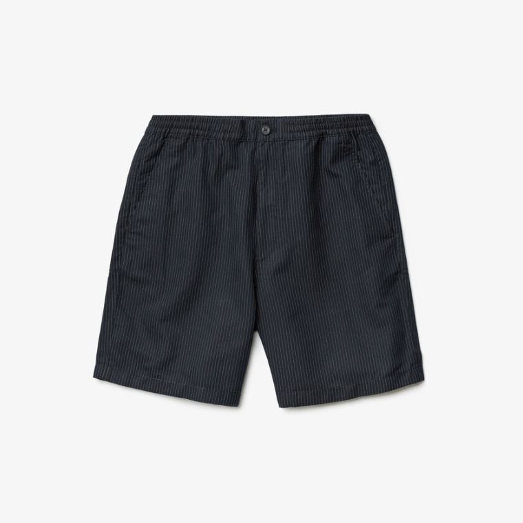 Lacoste Pinstriped Linen- Blend Bermuda Shorts Marineblå Blå Hvite | y4PaG0PC