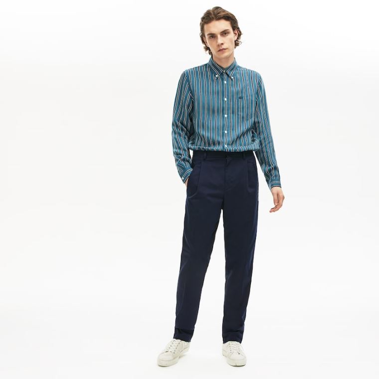 Lacoste Pleat-Front Twill Chinos Marineblå Blå | XziBCh9U