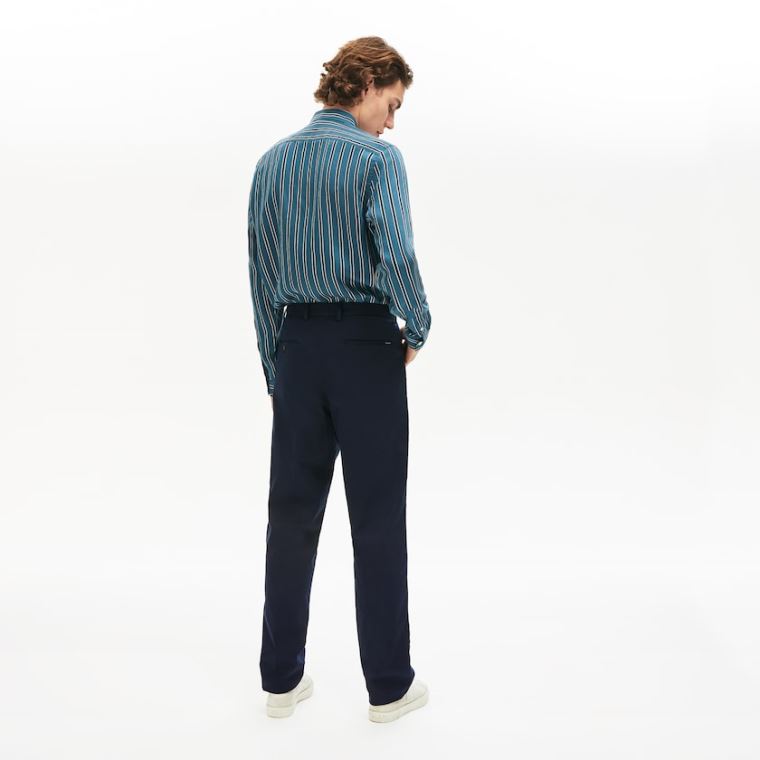 Lacoste Pleat-Front Twill Chinos Marineblå Blå | XziBCh9U