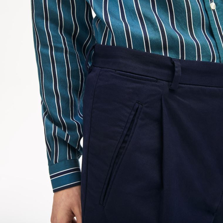 Lacoste Pleat-Front Twill Chinos Marineblå Blå | XziBCh9U