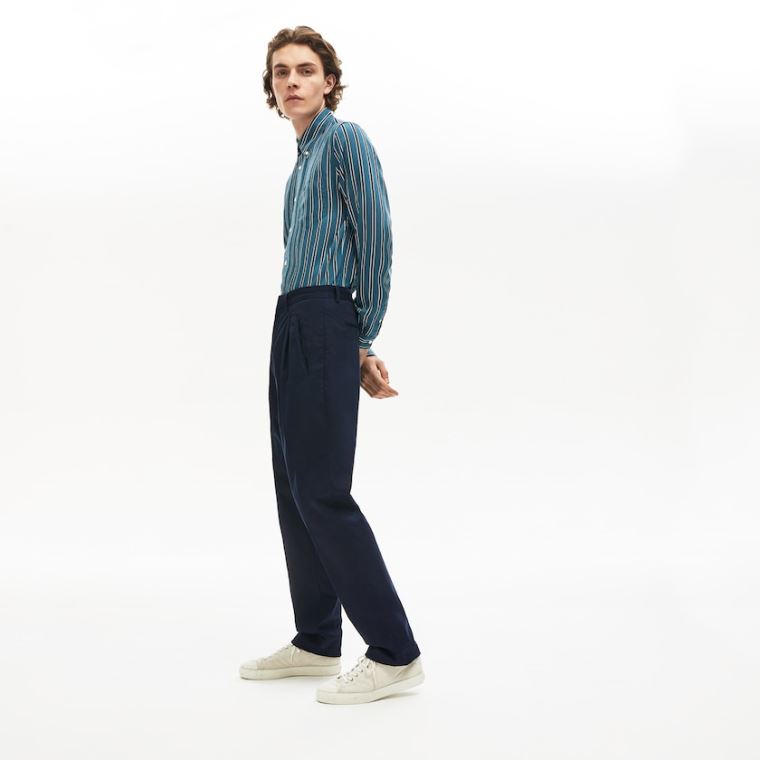 Lacoste Pleat-Front Twill Chinos Marineblå Blå | XziBCh9U