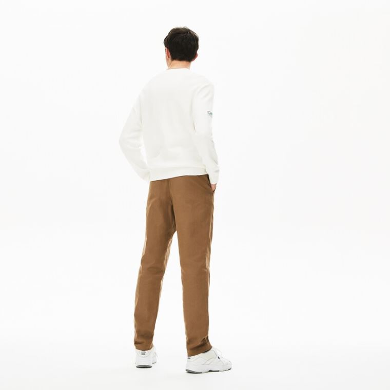 Lacoste Pleated Bomull-Linen Chinos Brune | vgdnIwWa