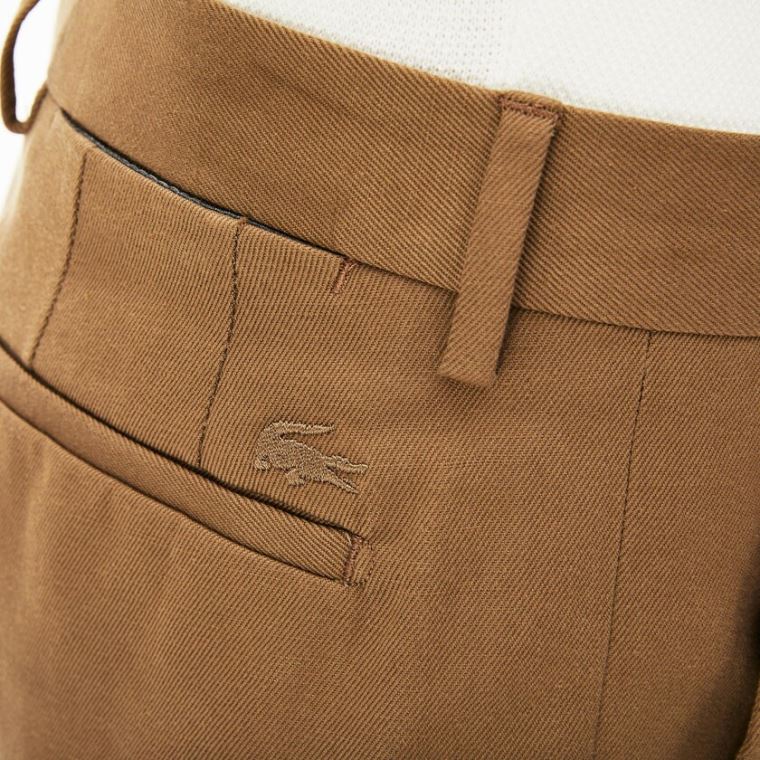 Lacoste Pleated Bomull-Linen Chinos Brune | vgdnIwWa