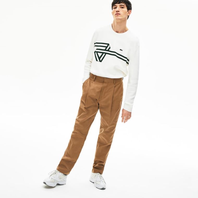 Lacoste Pleated Bomull-Linen Chinos Brune | vgdnIwWa