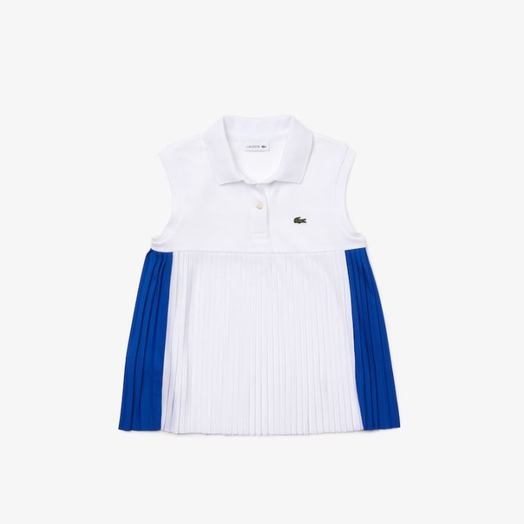 Lacoste Pleated Bomull Polo Blå Hvite | JVQ6dpPt