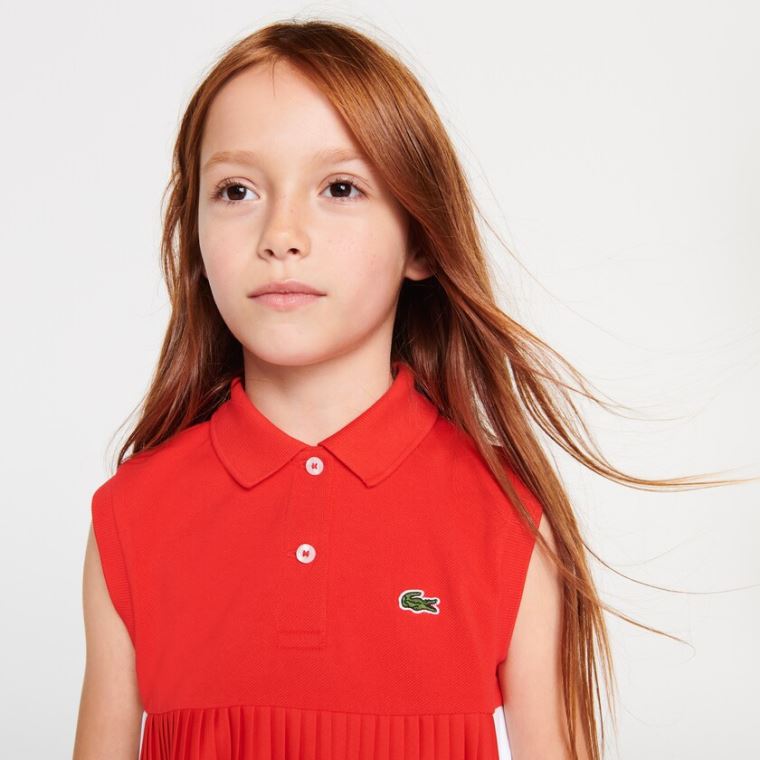 Lacoste Pleated Bomull Polo Rød Hvite | YoOGnsDd