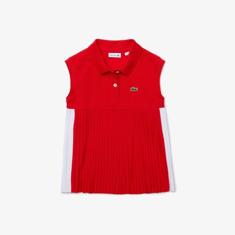 Lacoste Pleated Bomull Polo Rød Hvite | YoOGnsDd