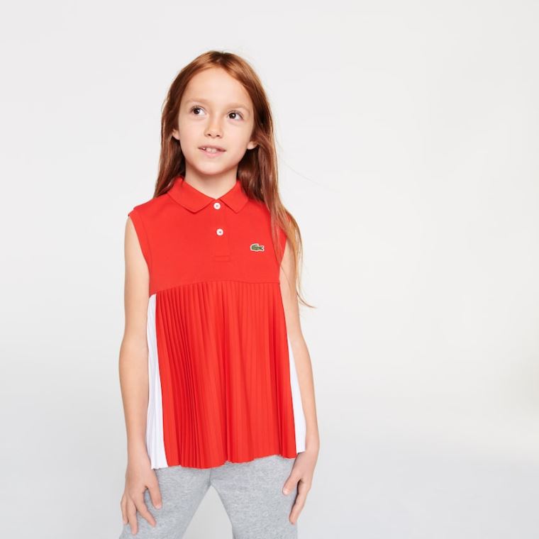 Lacoste Pleated Bomull Polo Rød Hvite | YoOGnsDd