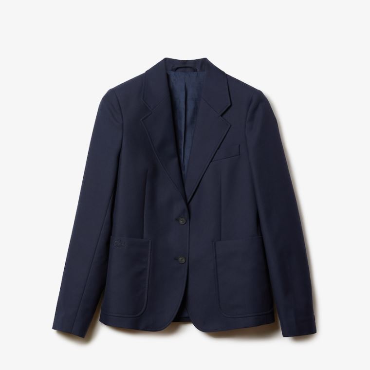 Lacoste Pocketed Bomull And Wool Straight Fit Blazer Marineblå Blå | IGyXyZYs