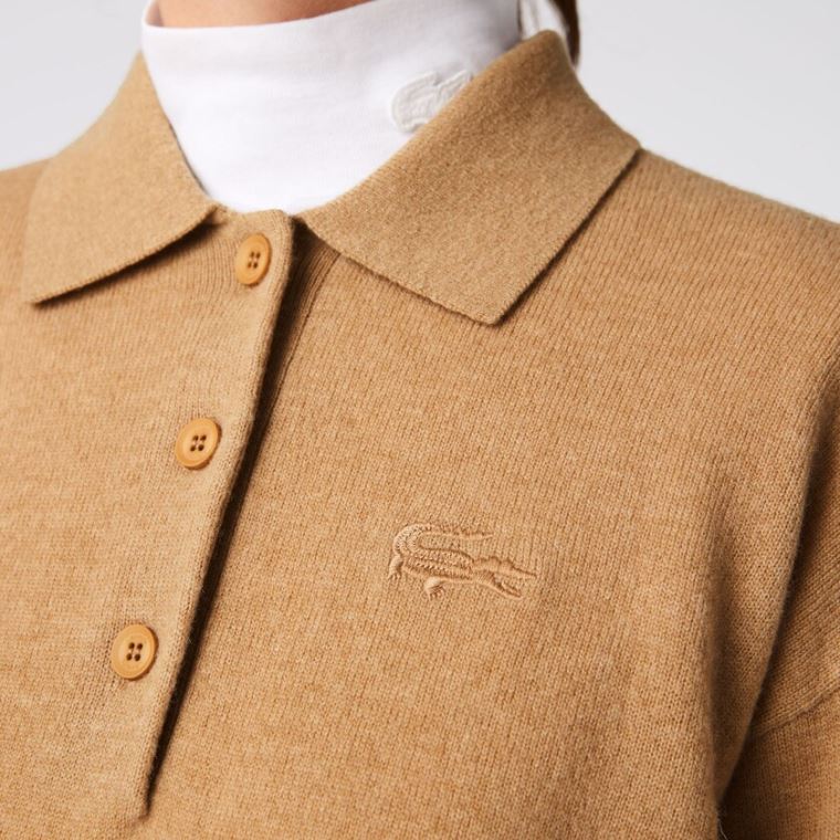 Lacoste Polo Collar Wool Genser Beige | k1NSAGhB