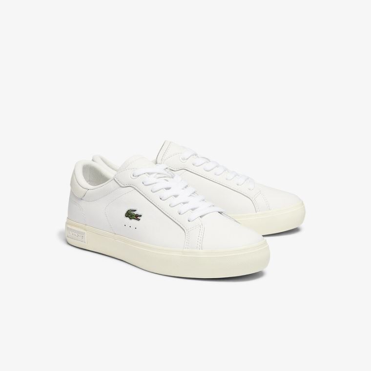 Lacoste Powercourt Lær Popped Heal Sneakers Hvite Grå | K5OeL8HW