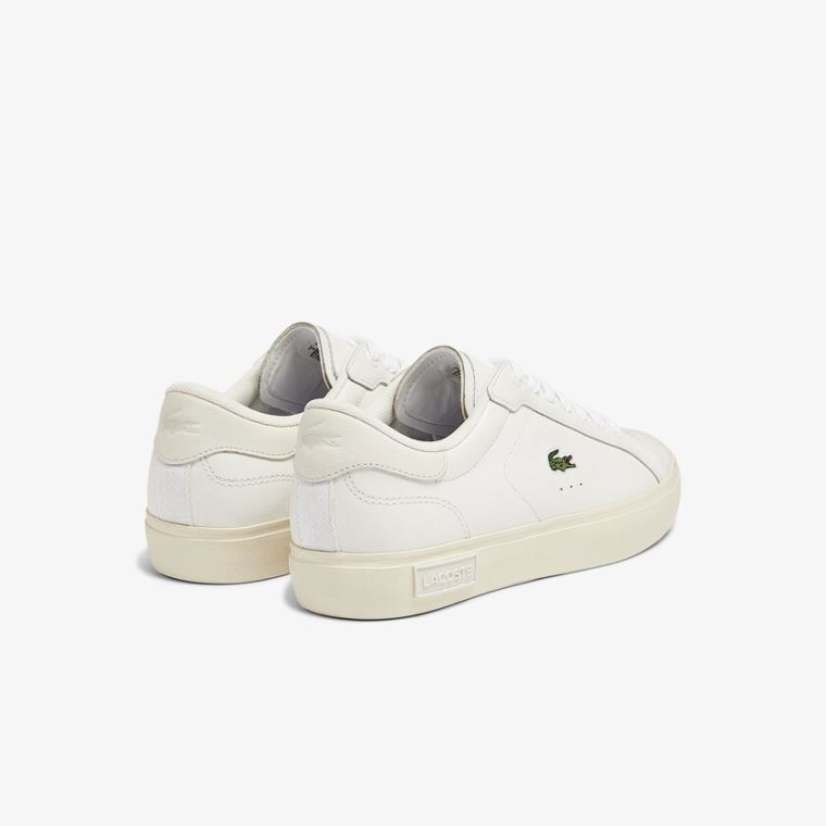 Lacoste Powercourt Lær Popped Heal Sneakers Hvite Grå | K5OeL8HW