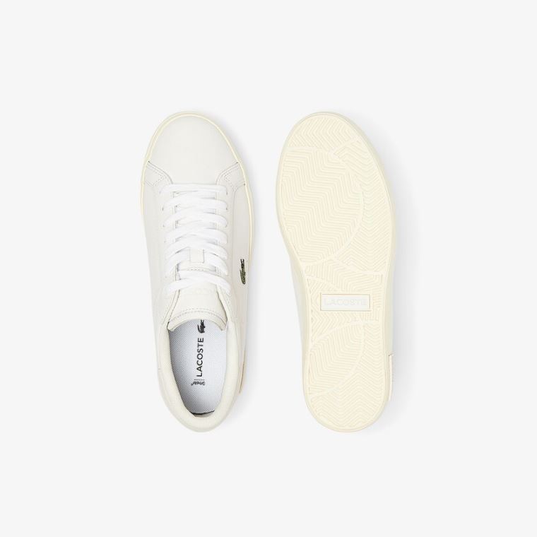 Lacoste Powercourt Lær Popped Heal Sneakers Hvite Grå | K5OeL8HW