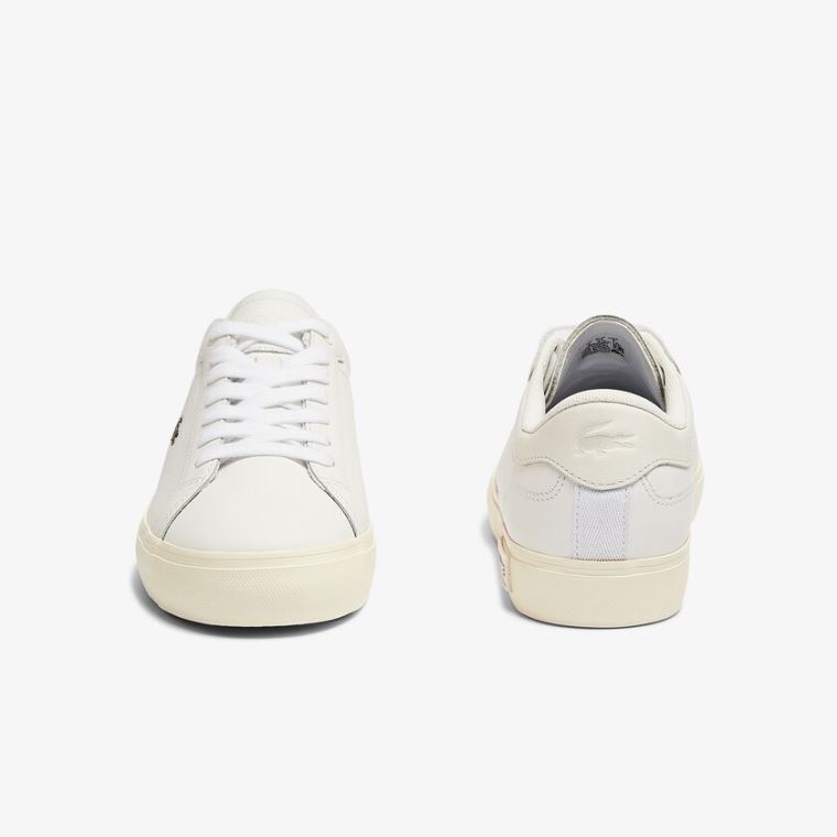 Lacoste Powercourt Lær Popped Heal Sneakers Hvite Grå | K5OeL8HW