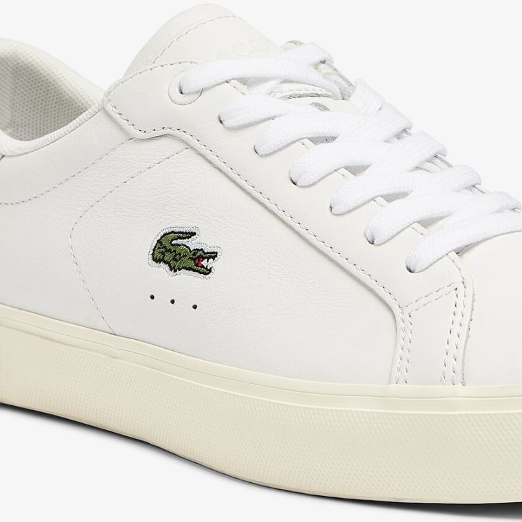 Lacoste Powercourt Lær Popped Heal Sneakers Hvite Grå | K5OeL8HW