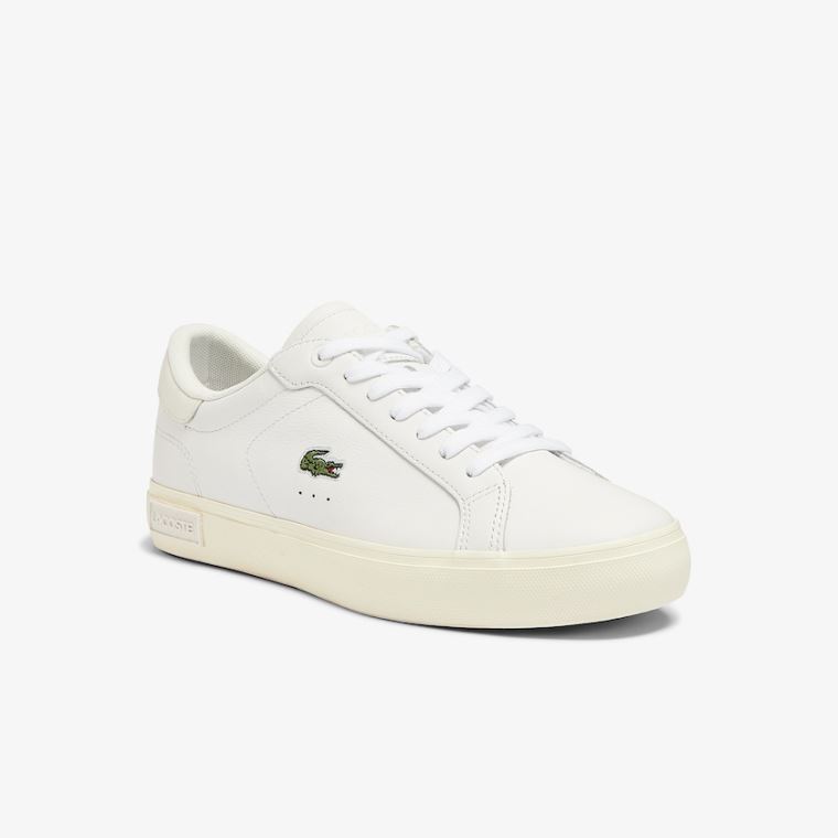 Lacoste Powercourt Lær Popped Heal Sneakers Hvite Grå | K5OeL8HW