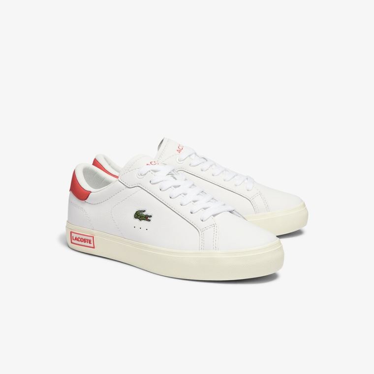 Lacoste Powercourt Lær Popped Heal Sneakers Hvite Beige | WLPYA3Mp