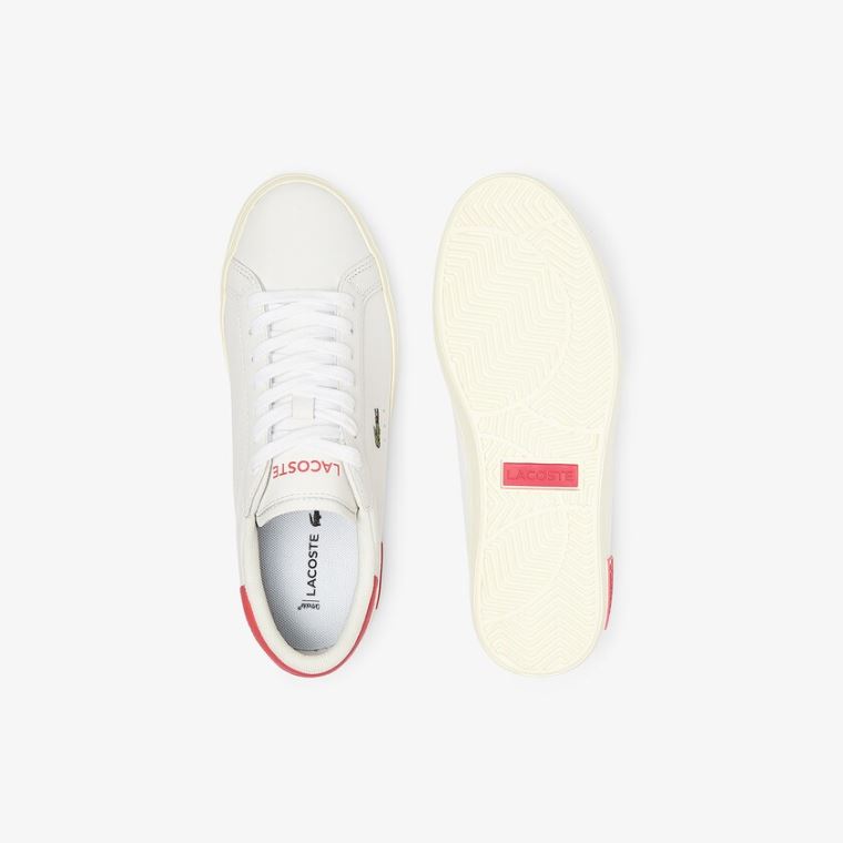 Lacoste Powercourt Lær Popped Heal Sneakers Hvite Beige | WLPYA3Mp