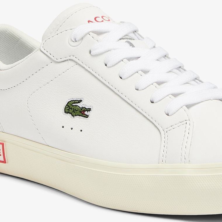 Lacoste Powercourt Lær Popped Heal Sneakers Hvite Beige | WLPYA3Mp