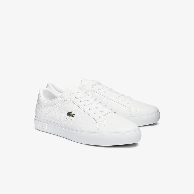 Lacoste Powercourt Lær Sneakers Hvite | OfIh1yNE