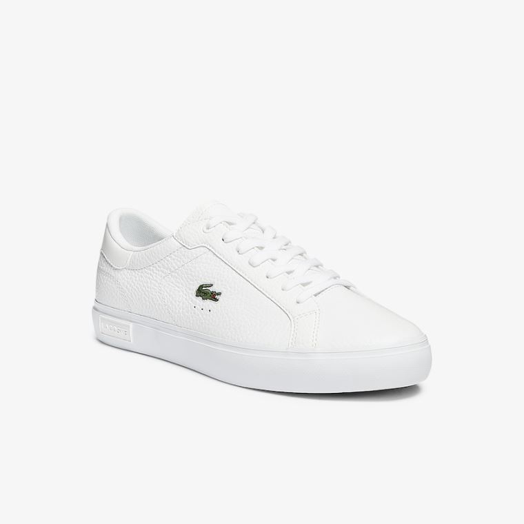 Lacoste Powercourt Lær Sneakers Hvite | OfIh1yNE