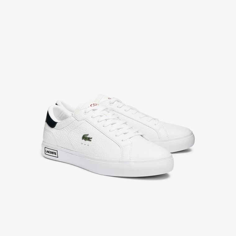 Lacoste Powercourt Lær Sneakers Hvite Beige | SKTkuw05