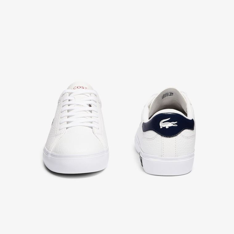 Lacoste Powercourt Lær Sneakers Hvite Beige | SKTkuw05