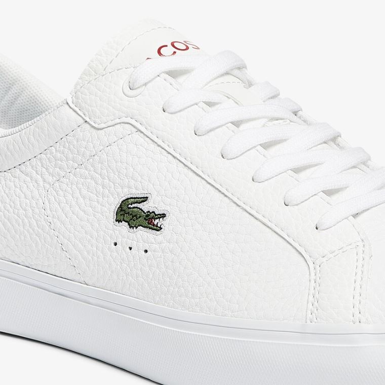 Lacoste Powercourt Lær Sneakers Hvite Beige | SKTkuw05