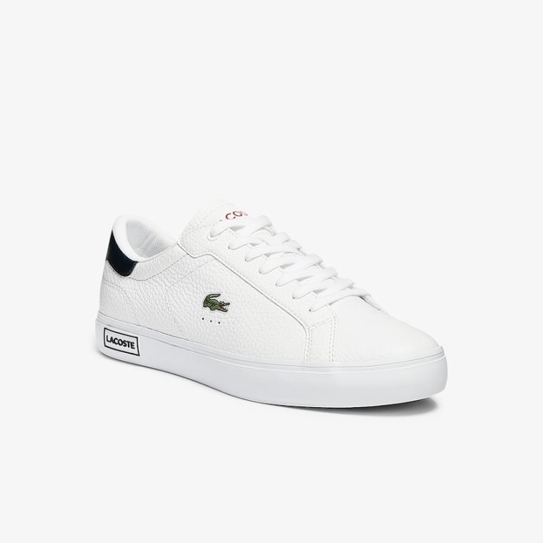 Lacoste Powercourt Lær Sneakers Hvite Beige | SKTkuw05