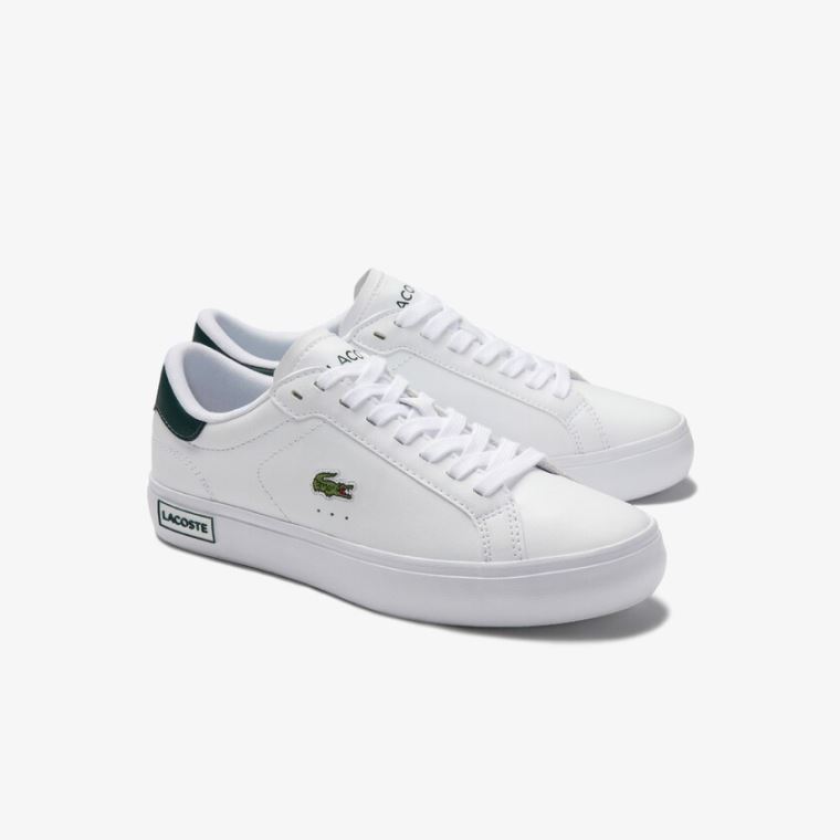 Lacoste Powercourt Lær Sneakers Hvite Mørke Grønn | HVF1a8kp