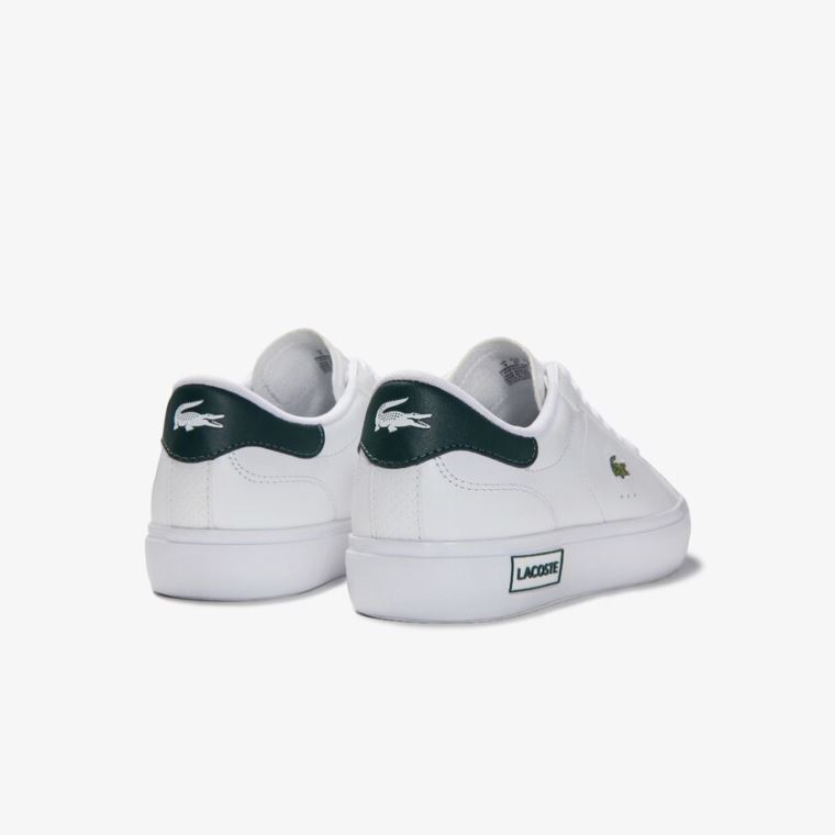 Lacoste Powercourt Lær Sneakers Hvite Mørke Grønn | HVF1a8kp