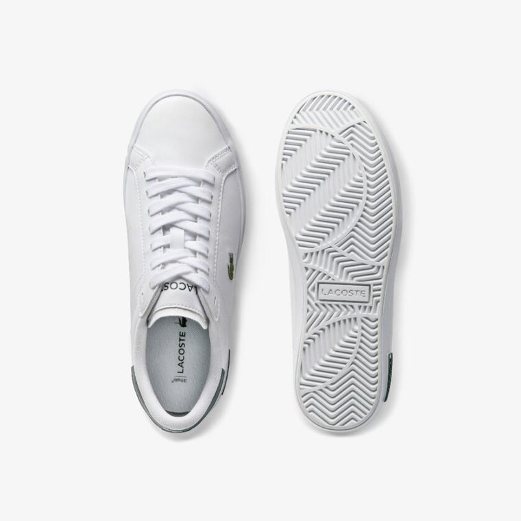 Lacoste Powercourt Lær Sneakers Hvite Mørke Grønn | HVF1a8kp