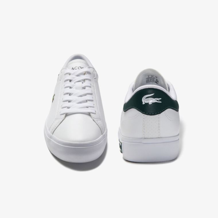 Lacoste Powercourt Lær Sneakers Hvite Mørke Grønn | HVF1a8kp