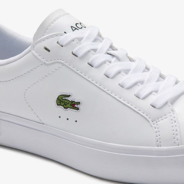 Lacoste Powercourt Lær Sneakers Hvite Mørke Grønn | HVF1a8kp