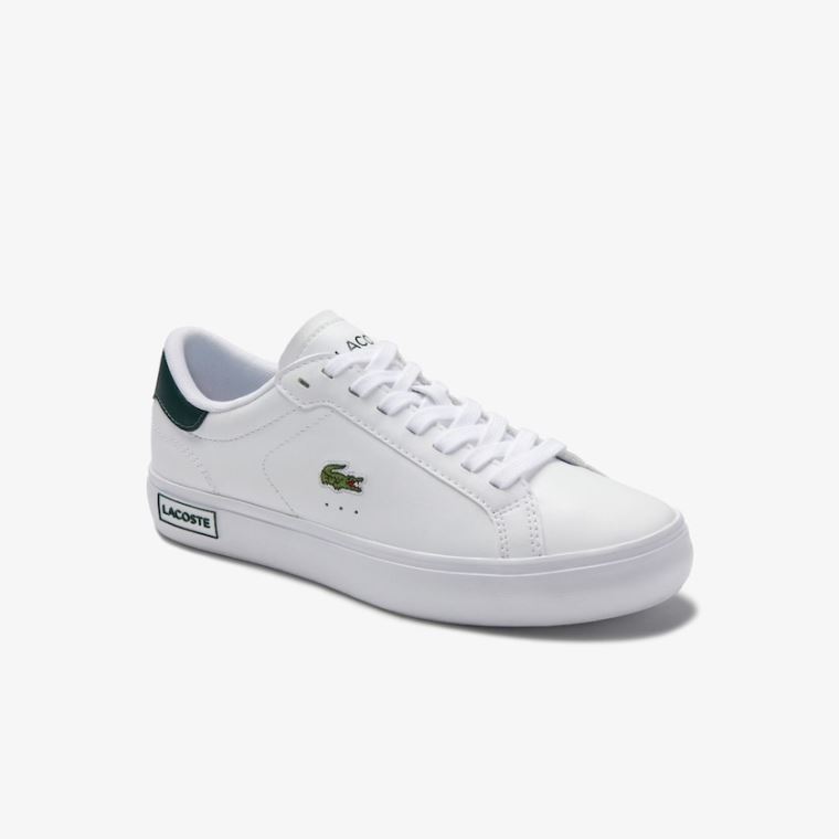 Lacoste Powercourt Lær Sneakers Hvite Mørke Grønn | HVF1a8kp