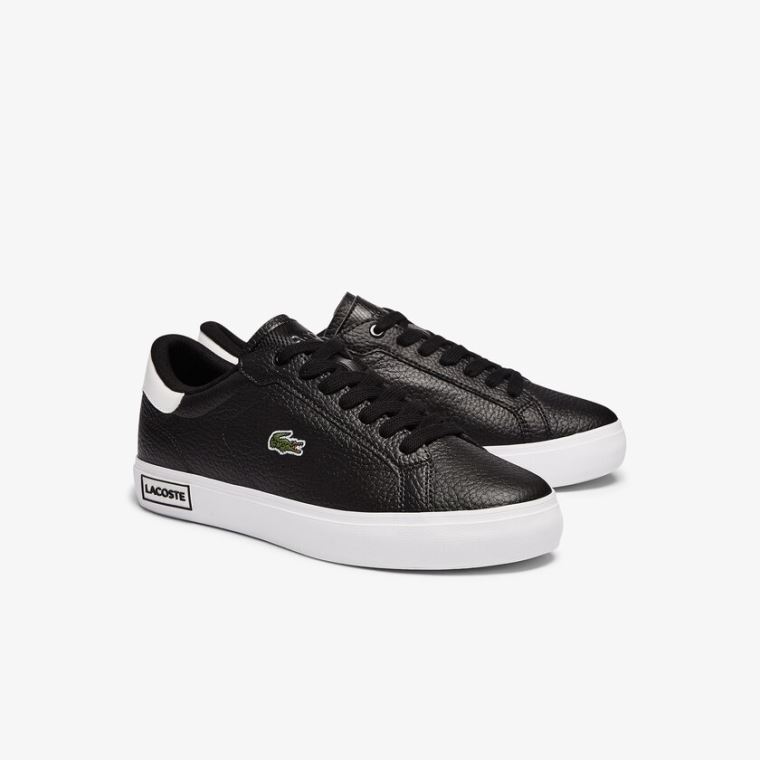 Lacoste Powercourt Lær and Syntetisk Sneakers Svarte Hvite | pp2pZA6U