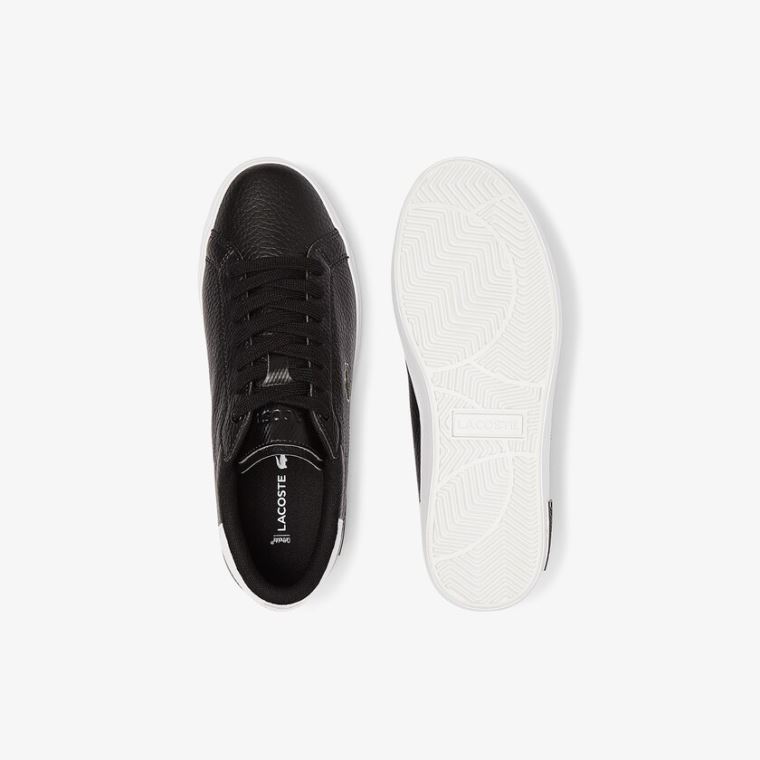 Lacoste Powercourt Lær and Syntetisk Sneakers Svarte Hvite | pp2pZA6U