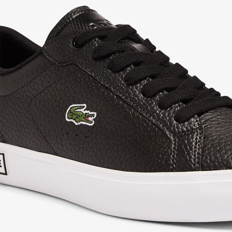 Lacoste Powercourt Lær and Syntetisk Sneakers Svarte Hvite | pp2pZA6U