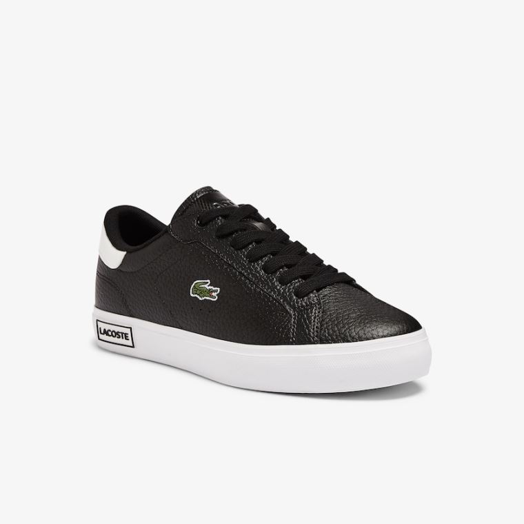 Lacoste Powercourt Lær and Syntetisk Sneakers Svarte Hvite | pp2pZA6U