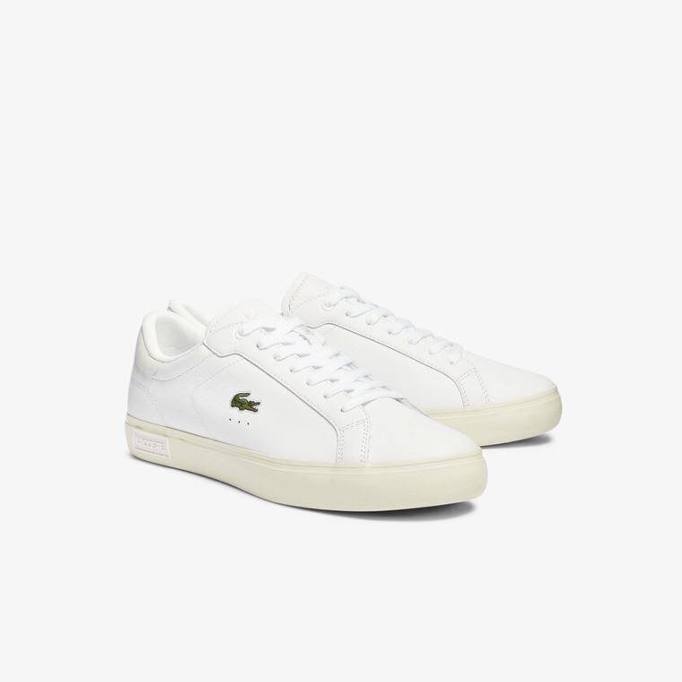 Lacoste Powercourt Smooth Lær Sneakers Hvite Grå | 6L1JuVjz