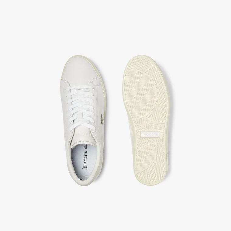 Lacoste Powercourt Smooth Lær Sneakers Hvite Grå | 6L1JuVjz