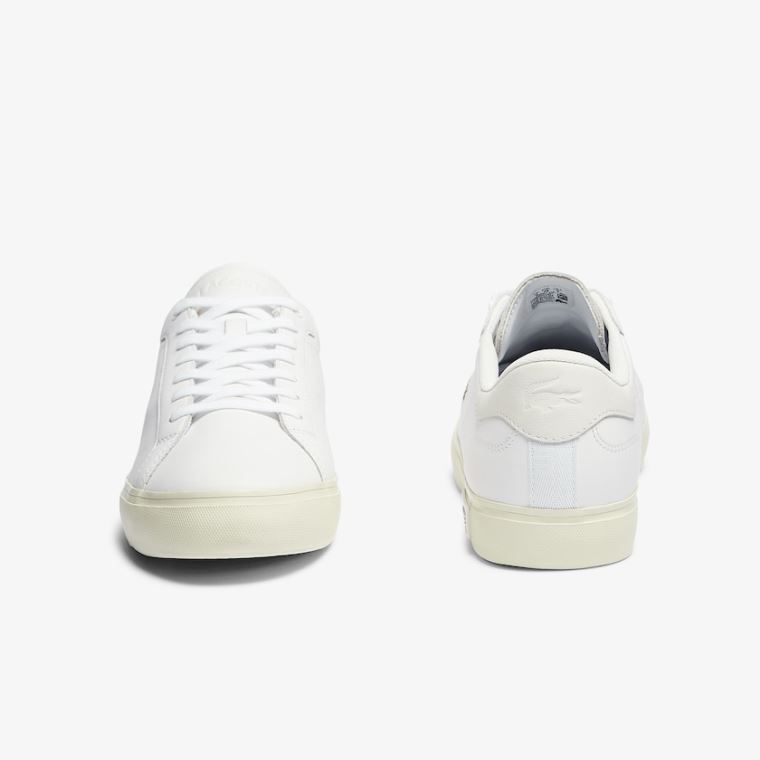 Lacoste Powercourt Smooth Lær Sneakers Hvite Grå | 6L1JuVjz