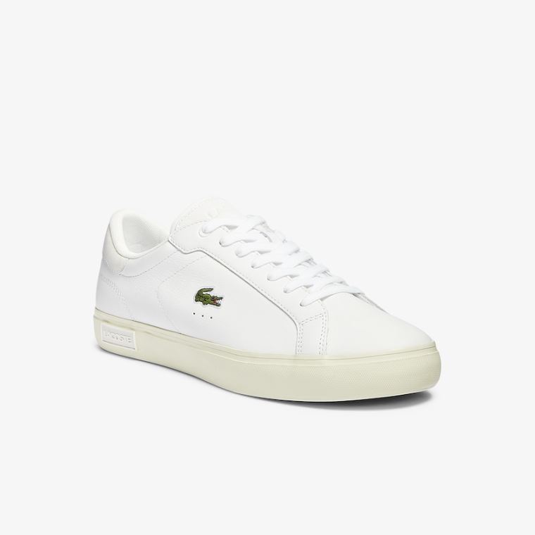 Lacoste Powercourt Smooth Lær Sneakers Hvite Grå | 6L1JuVjz