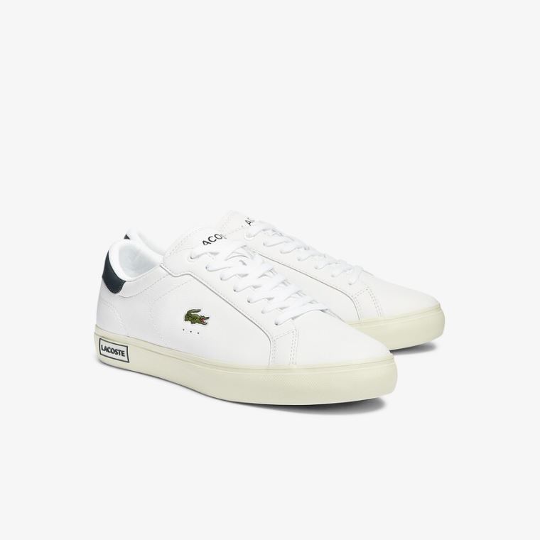 Lacoste Powercourt Smooth Lær Sneakers Hvite | 9Q1PlhWi