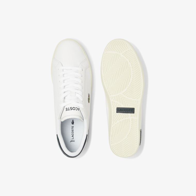 Lacoste Powercourt Smooth Lær Sneakers Hvite | 9Q1PlhWi