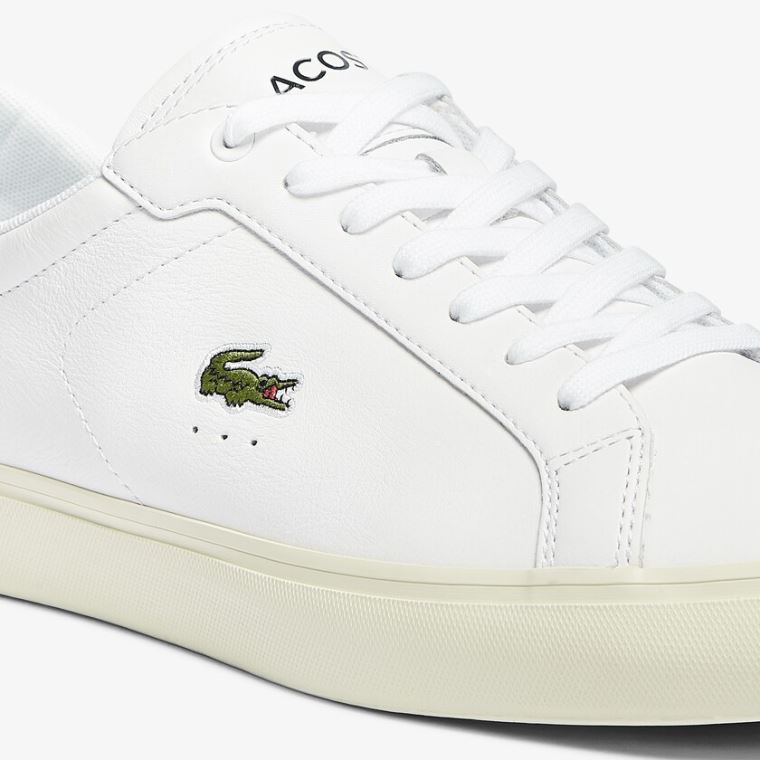 Lacoste Powercourt Smooth Lær Sneakers Hvite | 9Q1PlhWi