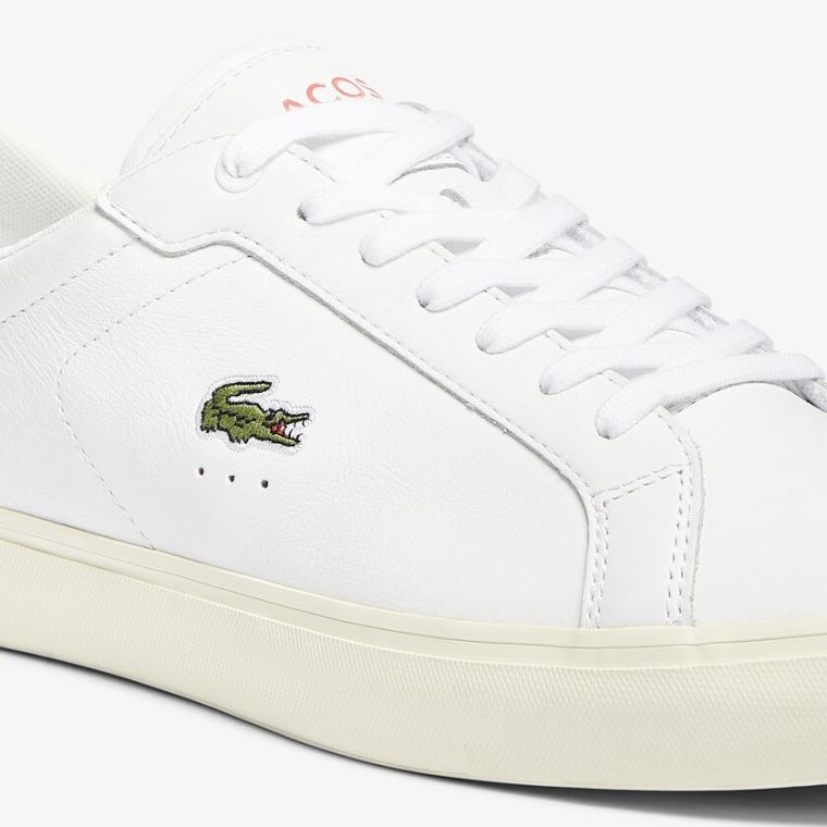 Lacoste Powercourt Smooth Lær Sneakers Hvite Rosa | 9n1PP6I7