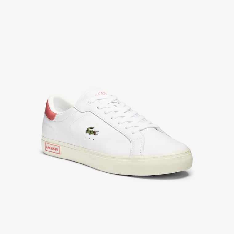 Lacoste Powercourt Smooth Lær Sneakers Hvite Rosa | 9n1PP6I7